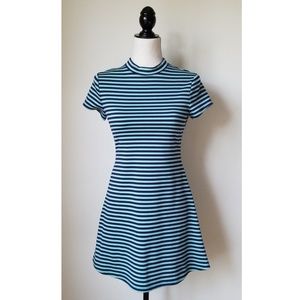 Free People Mini Dress Aqua with Navy Blue Stripes